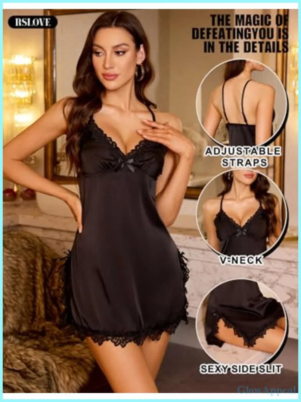 Sexy Satin Babydoll Chemise Nightgown Lace Trim Adjustable Straps